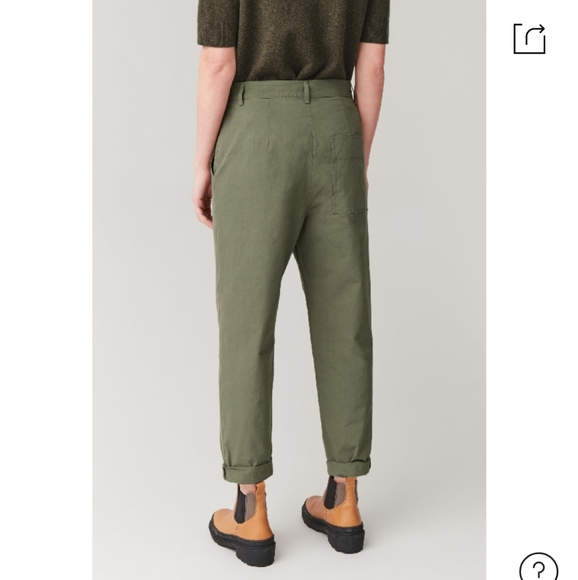 COS Button-up 100% Cotton High Rise Relaxed Everyday Chinos In Khaki Green M - Picture 3 of 12